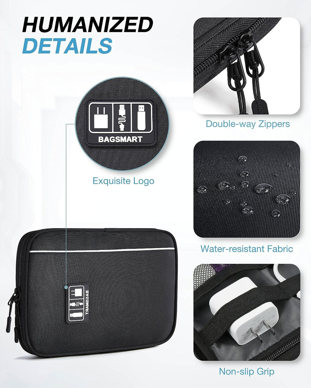 Large Electronic Organizer Travel Case for Tech Accessories, Black
