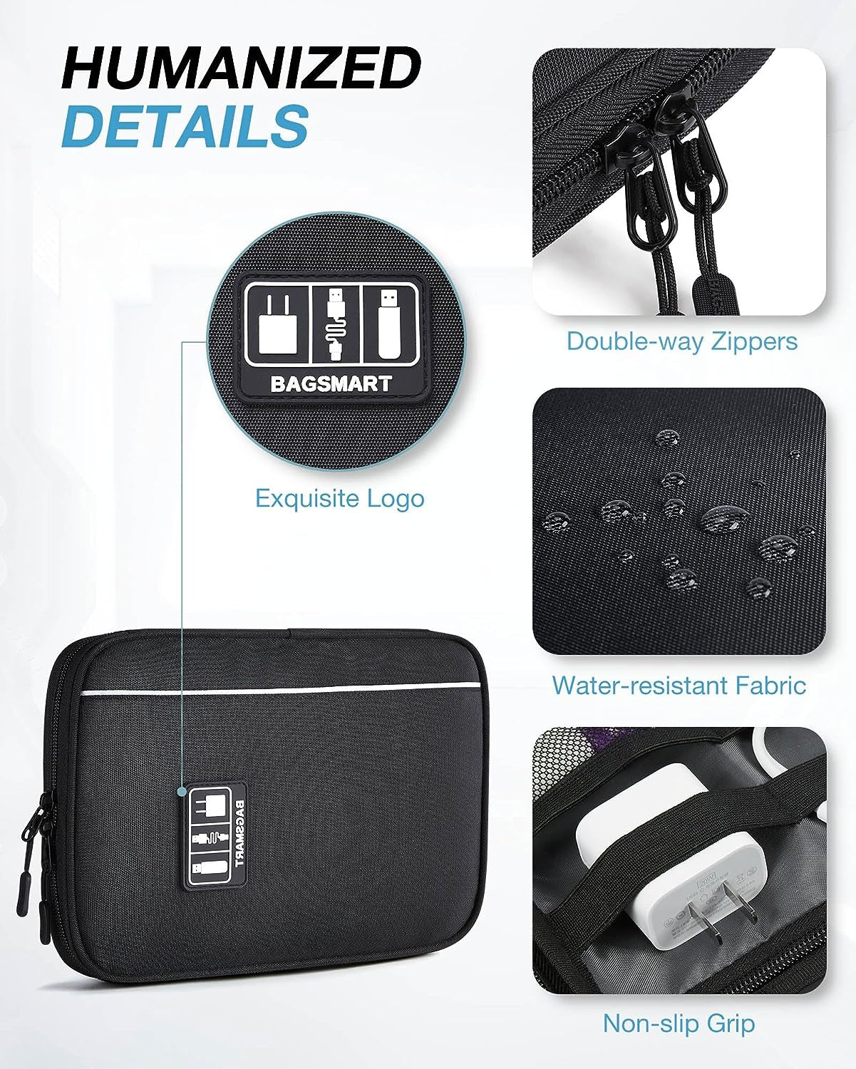 Large Electronic Organizer Travel Case for Tech Accessories, Black