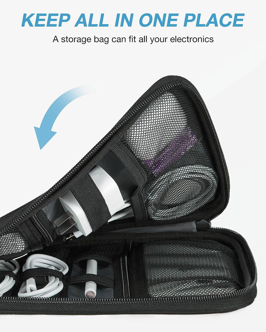 Large Electronic Organizer Travel Case for Tech Accessories, Black