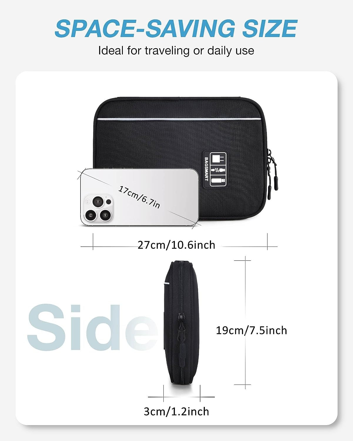 Large Electronic Organizer Travel Case for Tech Accessories, Black