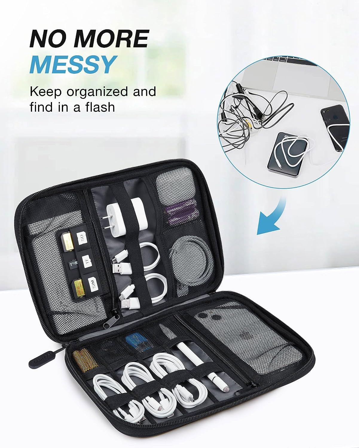 Large Electronic Organizer Travel Case for Tech Accessories, Black